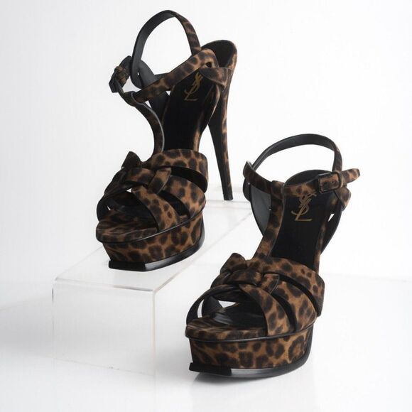 Saint Laurent Tribute 105mm Suede Leopard Print Platform Sandals US 9 EU 39 New - Picture 1 of 9